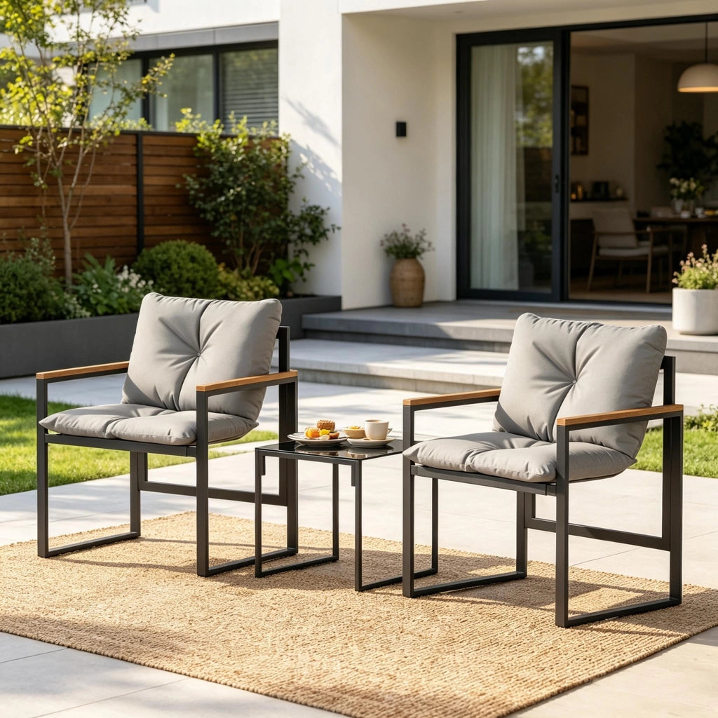 SET GIARDINO 3 PEZZI 64x62x68 cm Nero Grigio Metallo e Textilene
