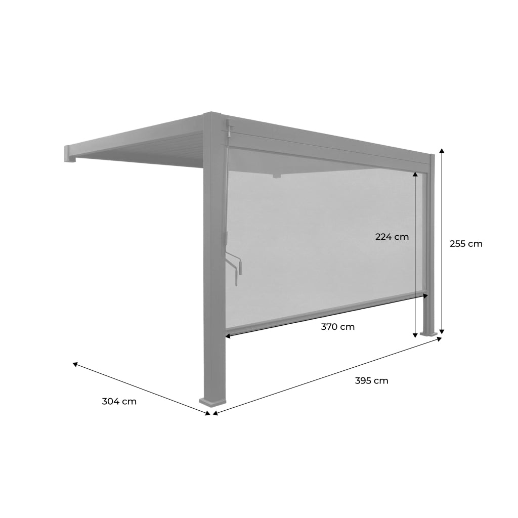 Pergola bioclimatica 3x4m in alluminio addossata + tenda 4m , bianco