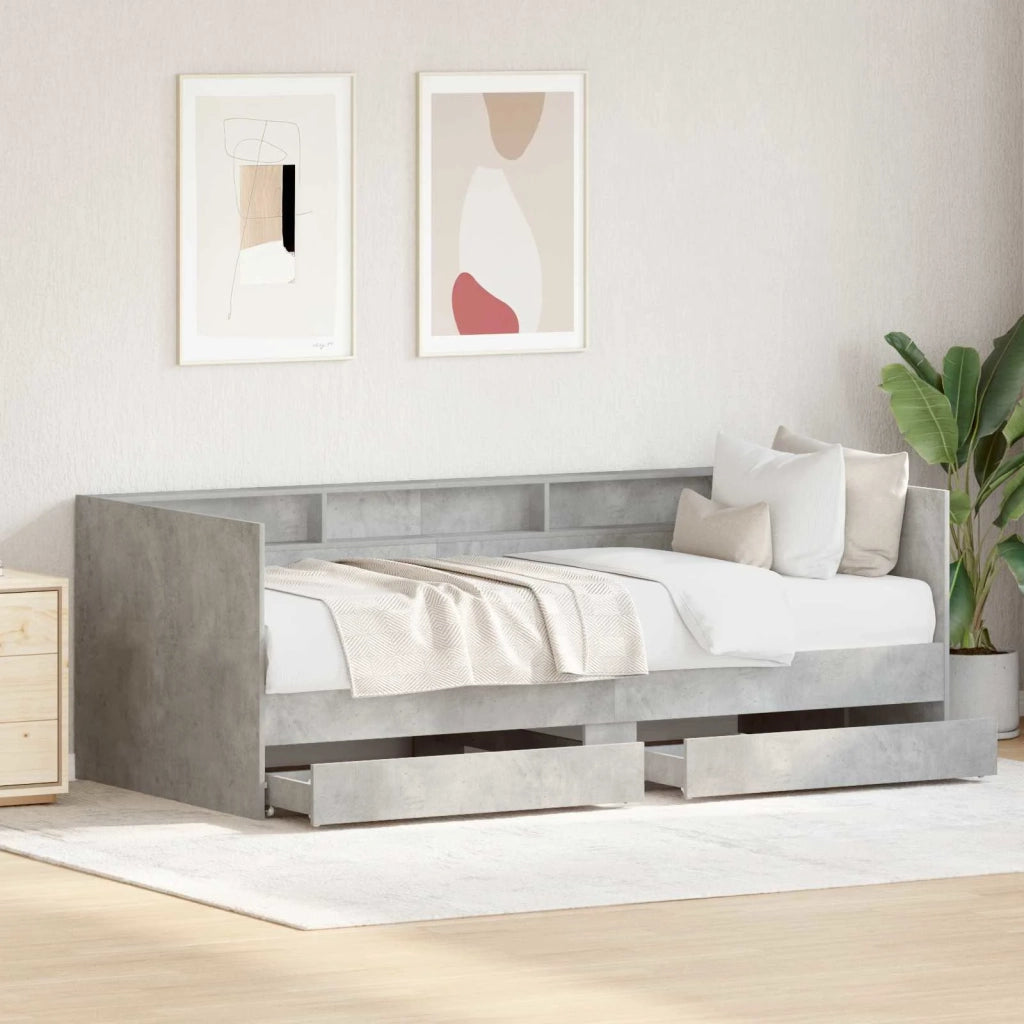 Letto singolo | Letto per adulti | Letto Giorno con cassetto Grigio 90 x 200 cm Legno multistrato