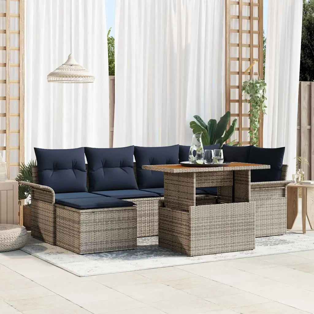 Set Divano da Giardino con cuscino 7 pcs grigio e blu navy