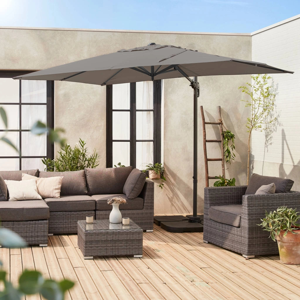 Ombrellone rettangolare eccentrico, 3x2m, grigio