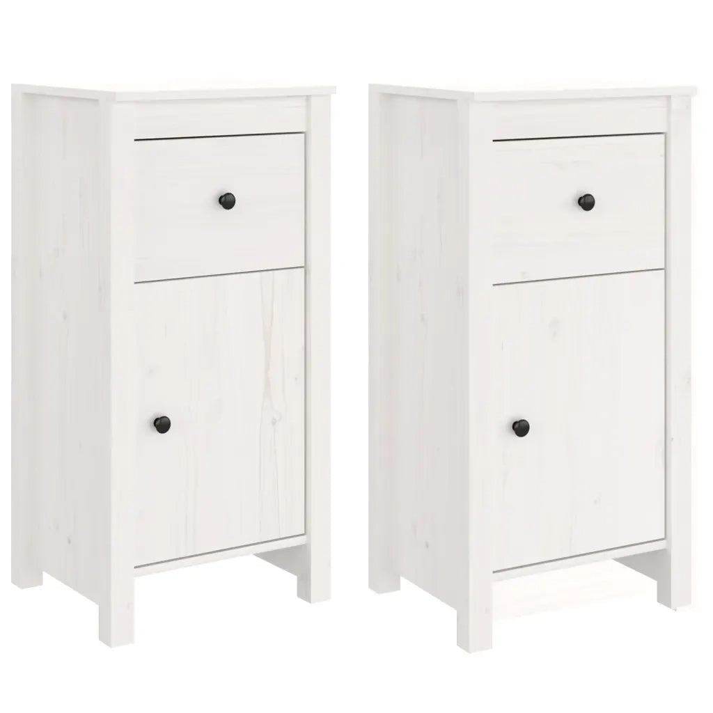 Credenze 2 pz Bianche 40x35x80 cm in Legno Massello di Pino