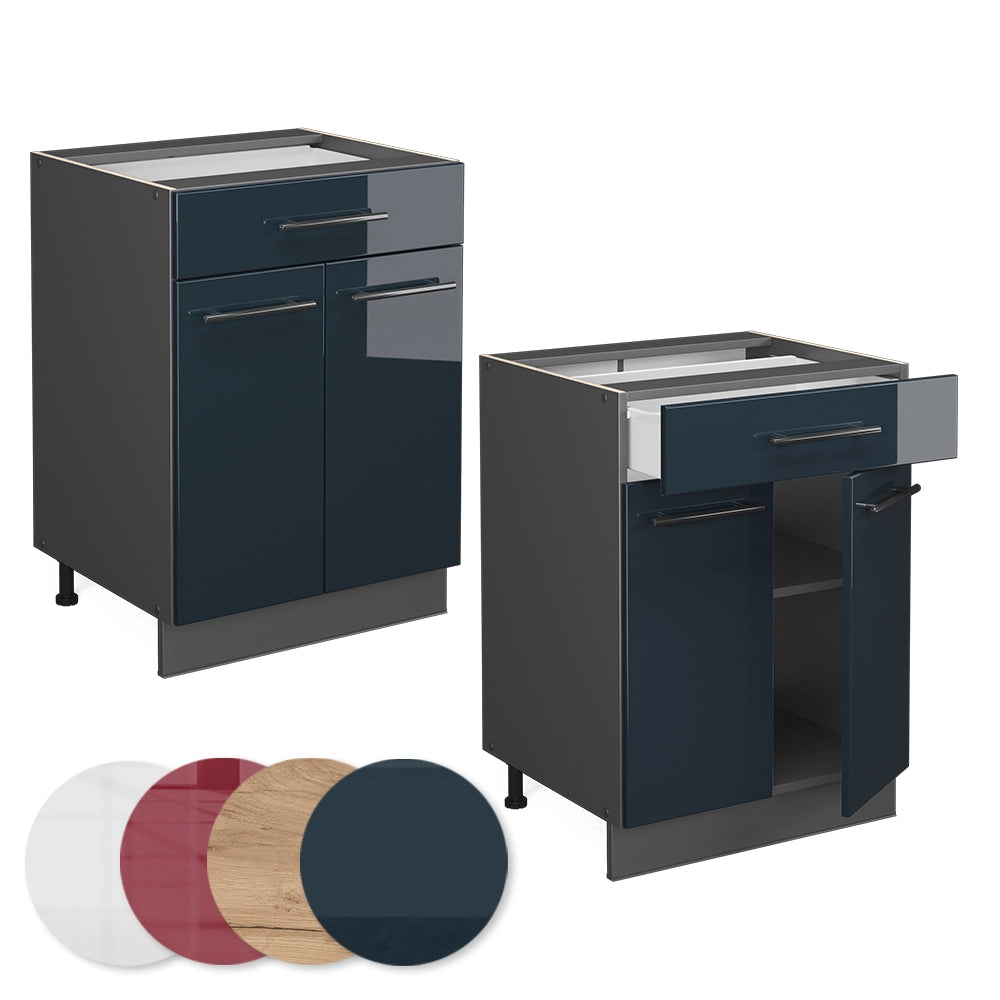 Vicco Base cucina Blu scuro lucido 60 cm con cassetto, senza piano di lavoro