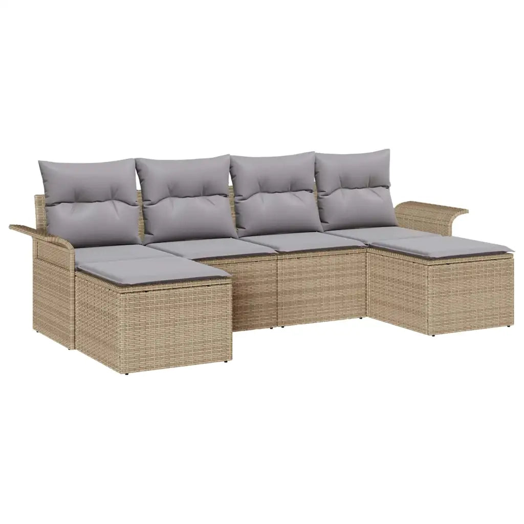 Set Divano da Giardino con cuscino 6 pcs Beige polyrattan 3345470
