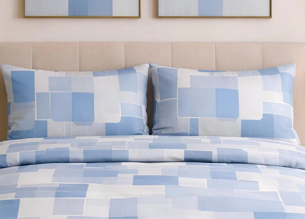 Coppia Federe Cuscino Letto Con Bottoni Laterali 100% Cotone Disegno Brick GI - Federe - Azzurro