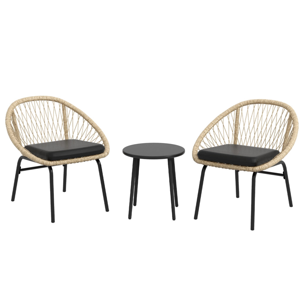 Set da giardino ULEVR 3 pezzi con 2 poltrone, tavolino rotondo e cuscini gialli in rattan