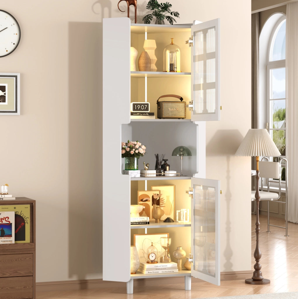 Mobile angolare LED bianco in MDF con ante in vetro