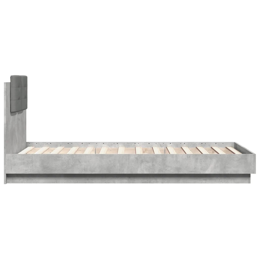 Letto singolo | Letto per adulti | Giroletto e Testiera Grigio Cemento 90x190 cm Legno Multistrato