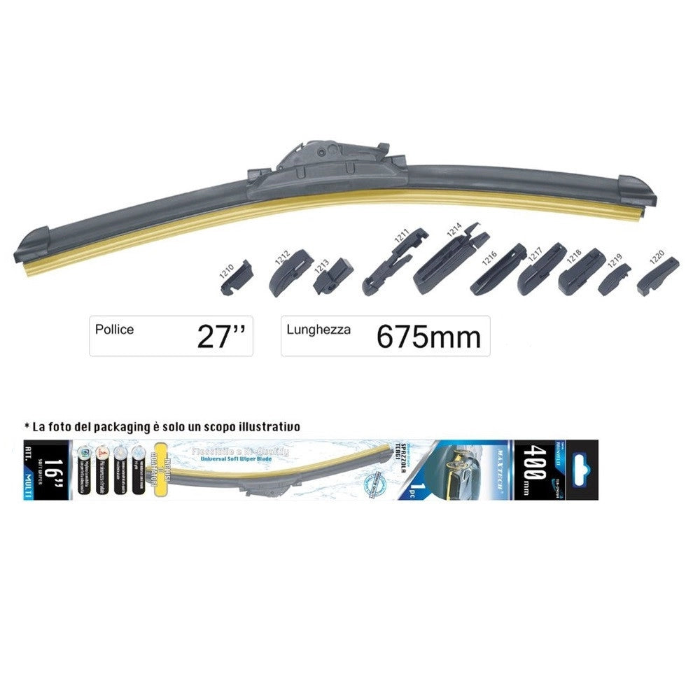Trade Shop - Tergicristallo Per Auto Universale 27" / 675mm Spazzola Multi Attacco Ter-unv015 -