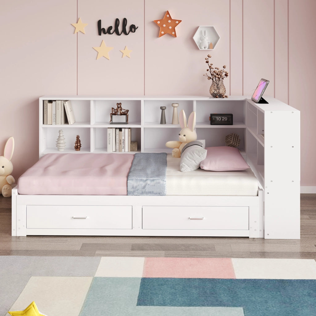 Letto multifunzione estraibile 90/180x190 cm in legno bianco