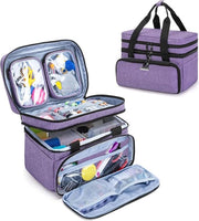 Organizzatore per accessori da cucito a doppia pianta con molti contenitori e grande capacità, blu scuro