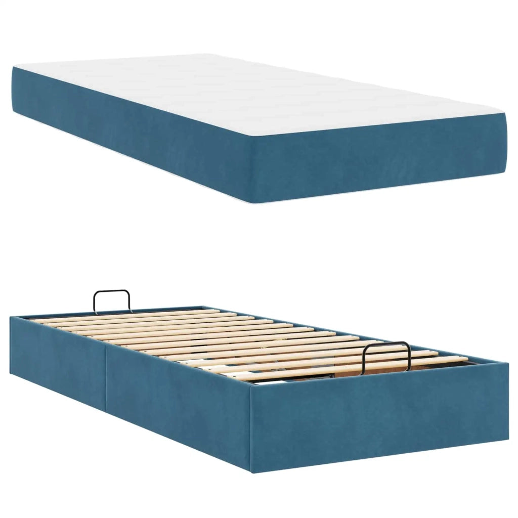 Struttura letto con materasso 2 pz-Giroletto con materasso Blu Velluto 797146