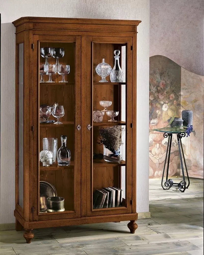 Vetrina 2 porte in legno tinta noce l.111 x p.42 h.192 (1511) - Mobili 2G
