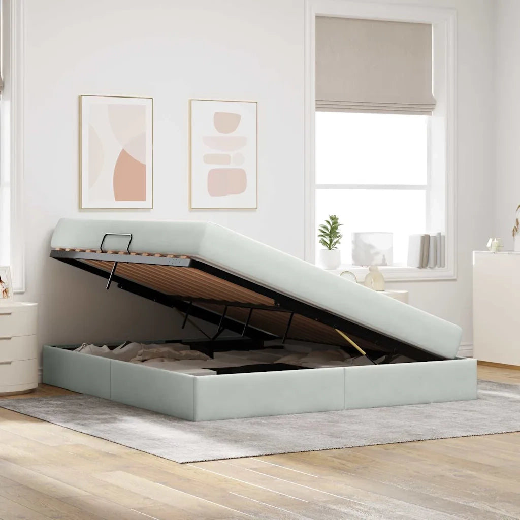 Letto con contenitore e materasso Grigio chiaro 160 x 200 cm 3399730