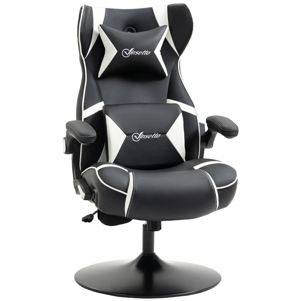 Sedia da ufficio gaming con altoparlanti Bluetooth, altezza regolabile, supporto lombare e cervicale bianco
