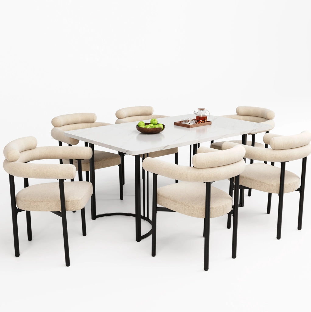 Set tavolo da pranzo con 4 poltroncine in velluto beige e bianco