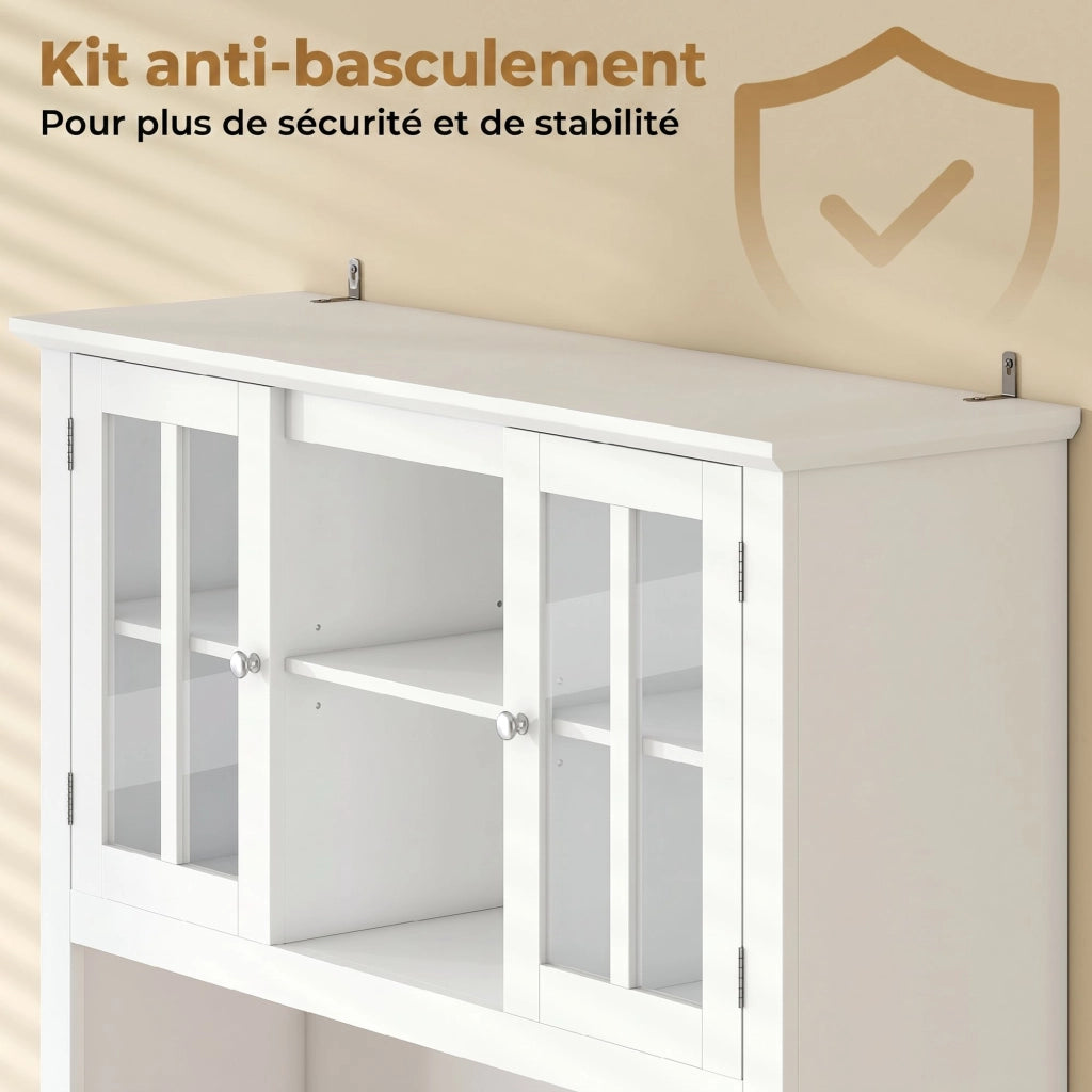 Credenza alta con illuminazione LED ¨C Xylo ¨C 4 ante 2 vetro bianco portabottiglie