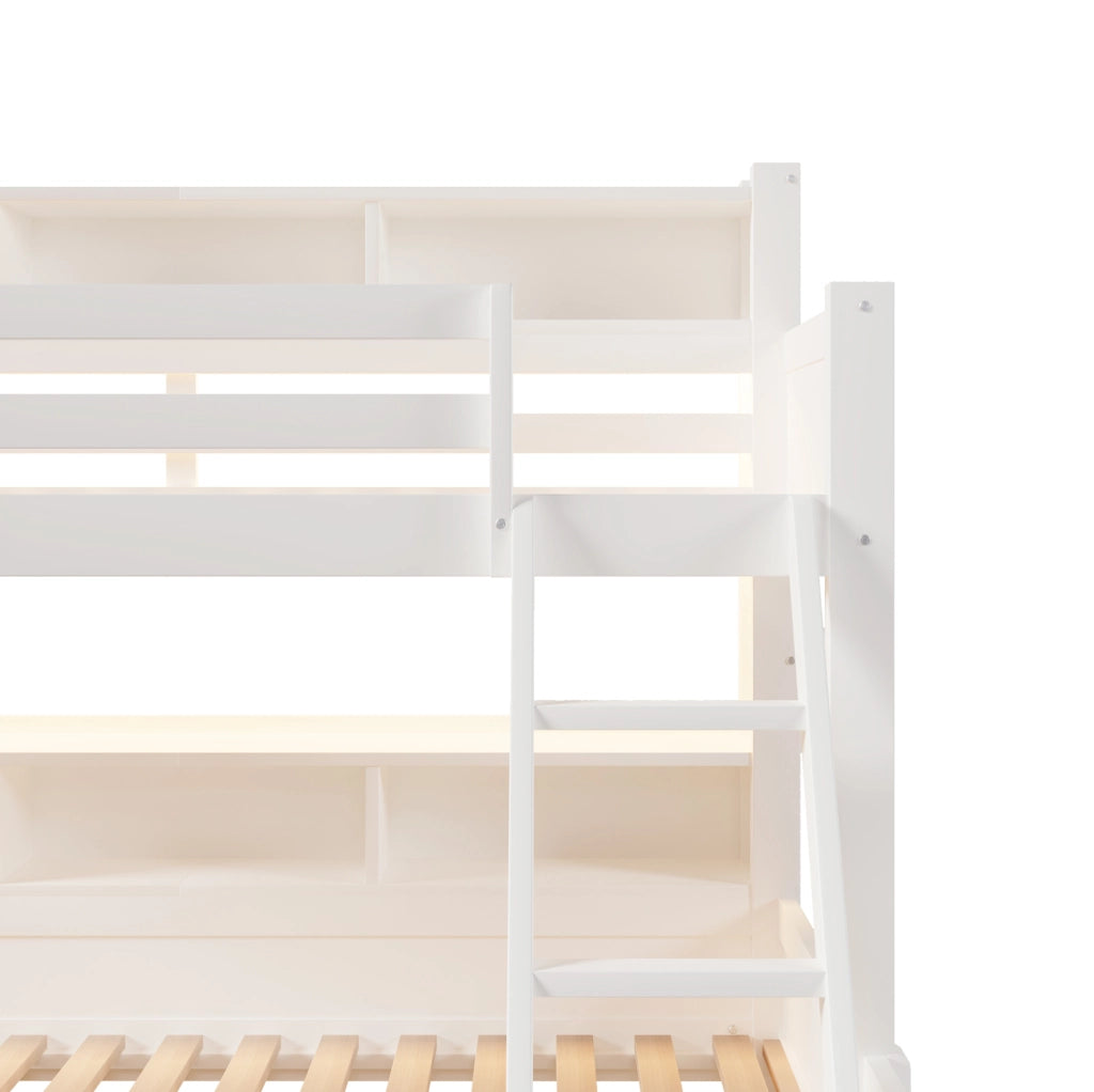 Letto a castello bianco 90x200 + 140x200 cm con LED, scala e cassetto