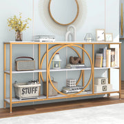 Tavolo consolle in marmo oro, tavolo d'ingresso, 180 x 30 x 90 cm, grande, tavolo da corridoio a 3 livelli con struttura in metallo, tavolino sottile, tavolino da divano, tavolo da soggiorno
