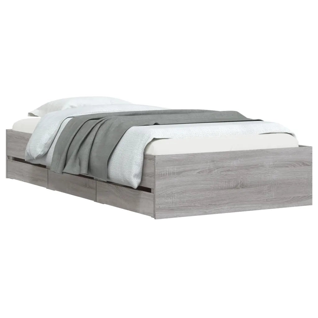 Letto singolo | Letto per adulti | Giroletto Cassetti Grigio Sonoma 90x190 cm Legno Multistrato
