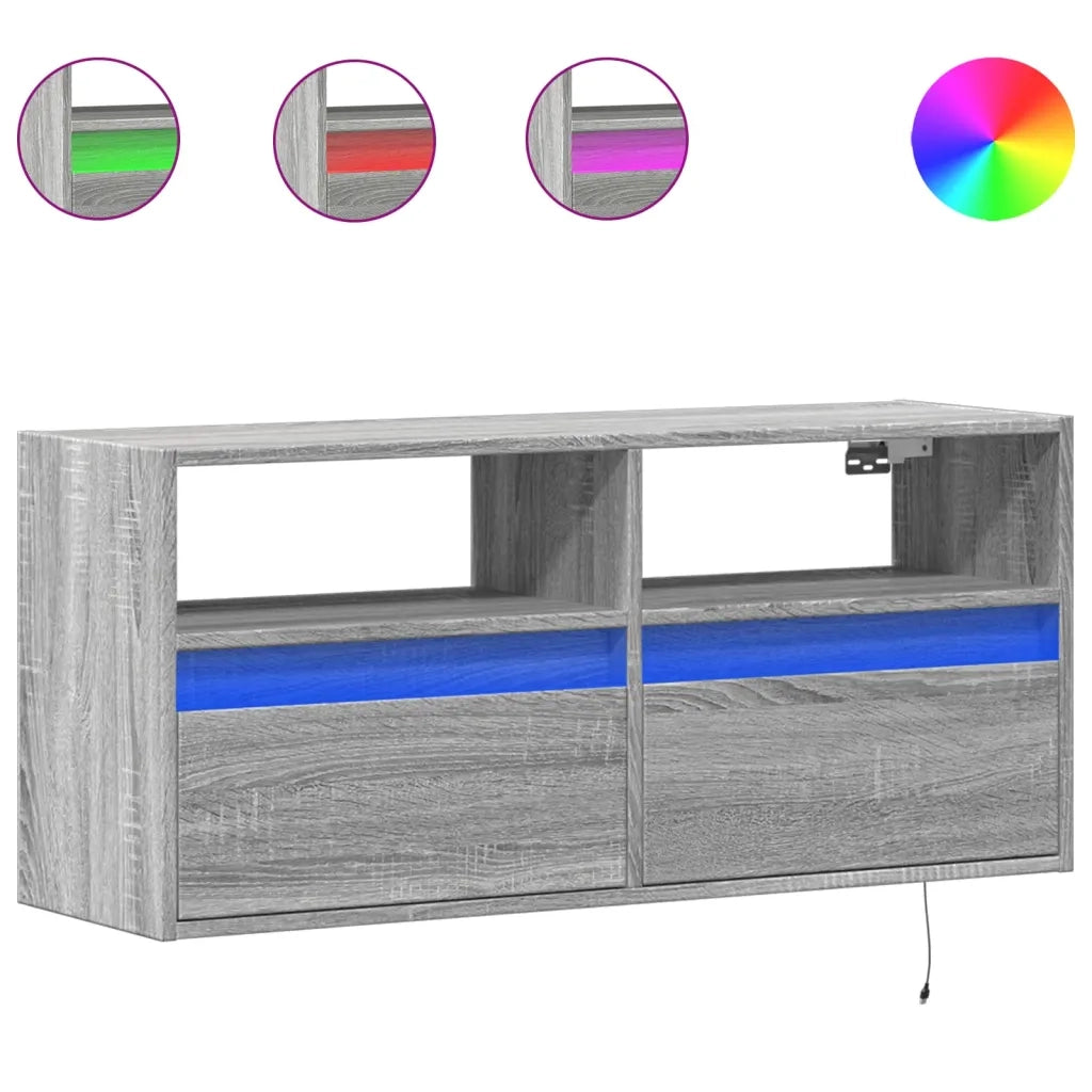 Mobile TV a Parete con Luci LED-Mobile TV a Muro Grigio Sonoma 100x31x45 cm 962316