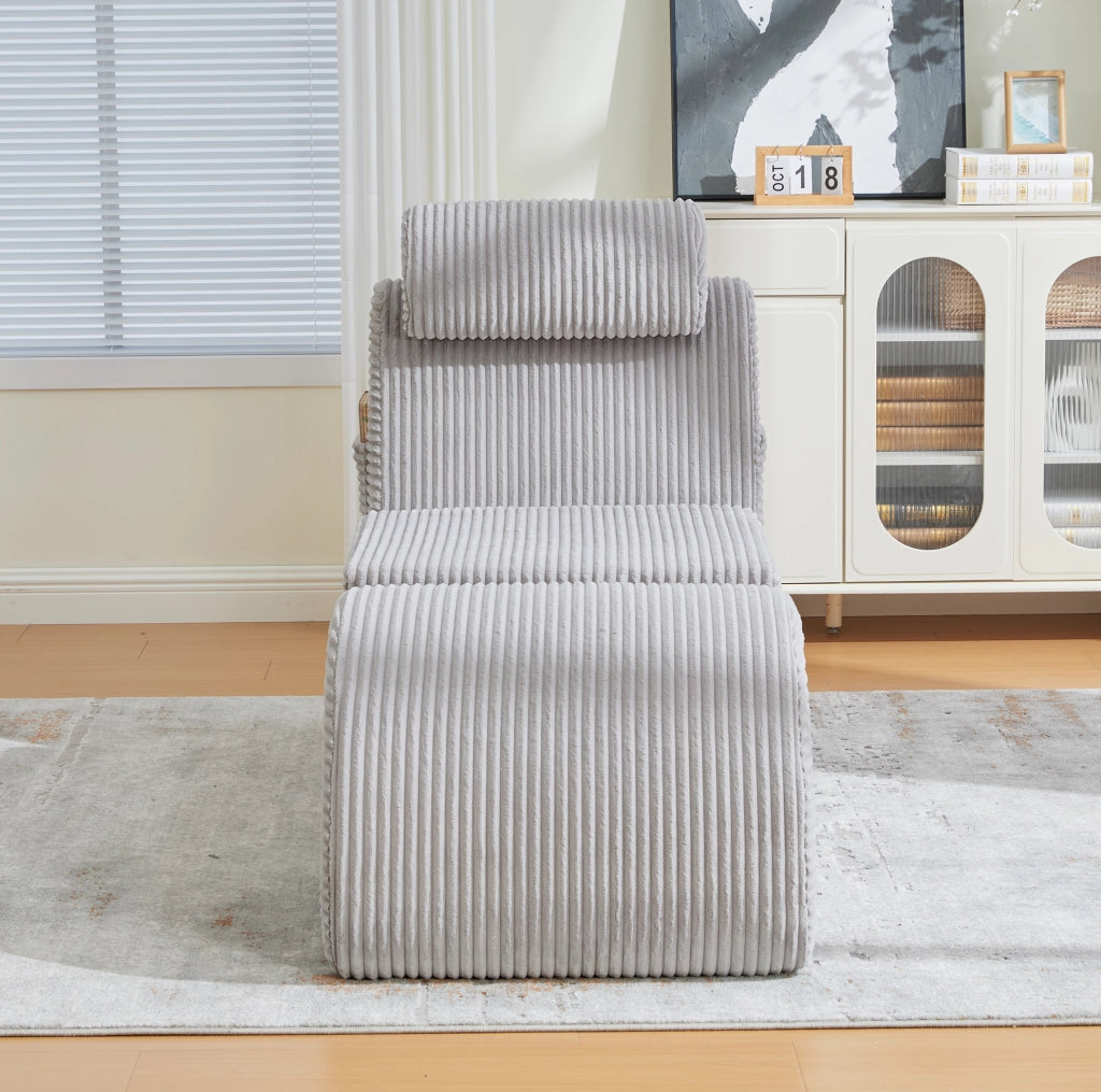 Poltrona ergonomica 160x66x90 cm con tasca laterale e cuscino; grigio chiaro