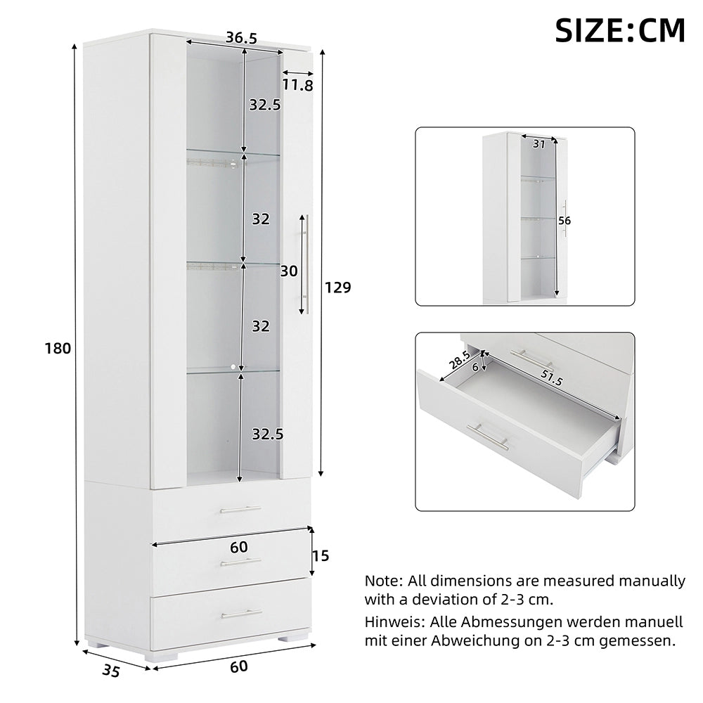 Vetrina bianca brillante con illuminazione LED - Xylo - 60x35x180cm - 3 cassetti