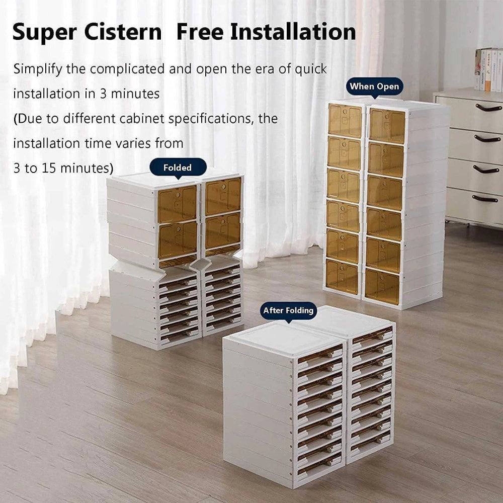 Trade Shop - Scarpiera Pieghevole Impilabile E Comninabile A 6 Ripiani Antipolvere 105x34x25 -