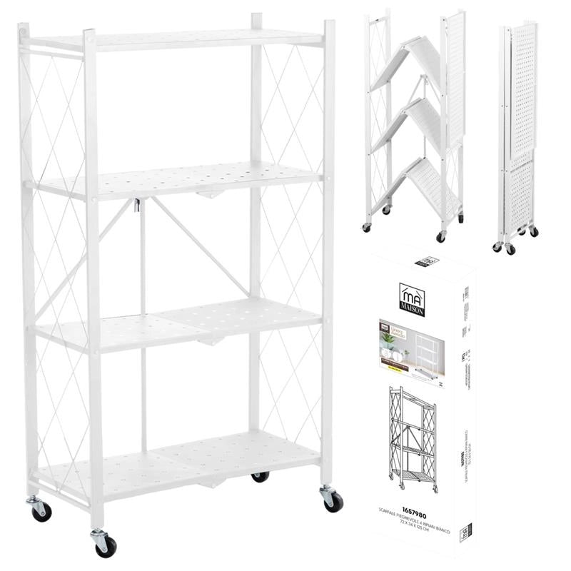 MA MAISON SCAFFALE PIEGHEVOLE 4 RIPIANI BIANCO CON ROTELLE PER SPOSTAMENTO RICHIUDIBILE E RIPONIBILE 125X38X9.5 CM