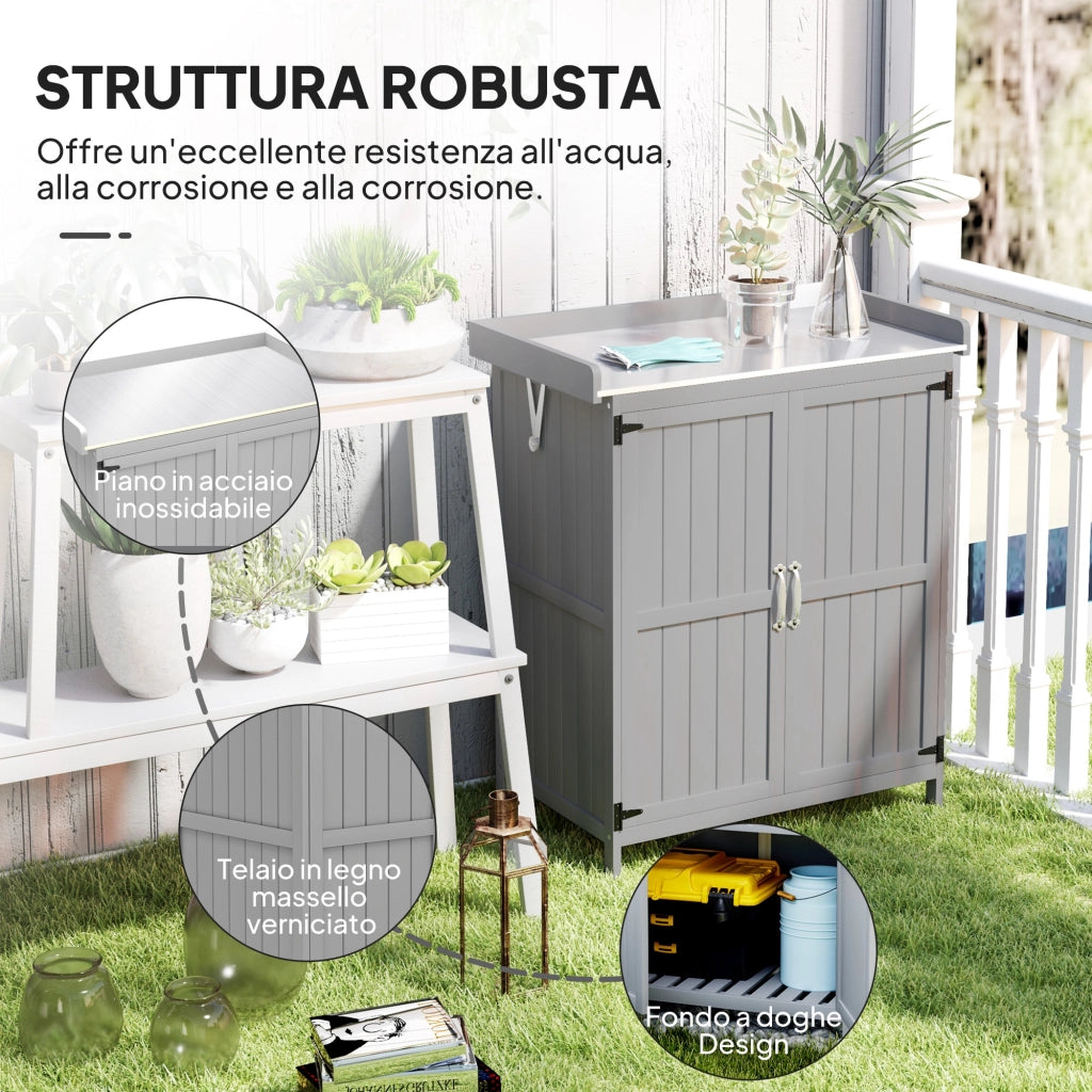 Capanno da Giardino ¨C zephmum ¨C Legno, Grigio, 2 Ante con Mensola