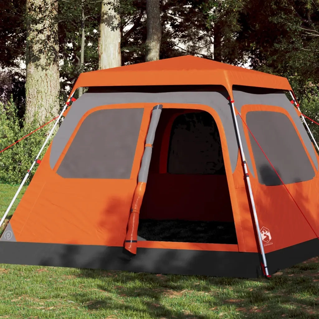Tenda a Cupola 4 Persone-Tenda da campeggio Grigio e Arancione a Rilascio Rapido 256167