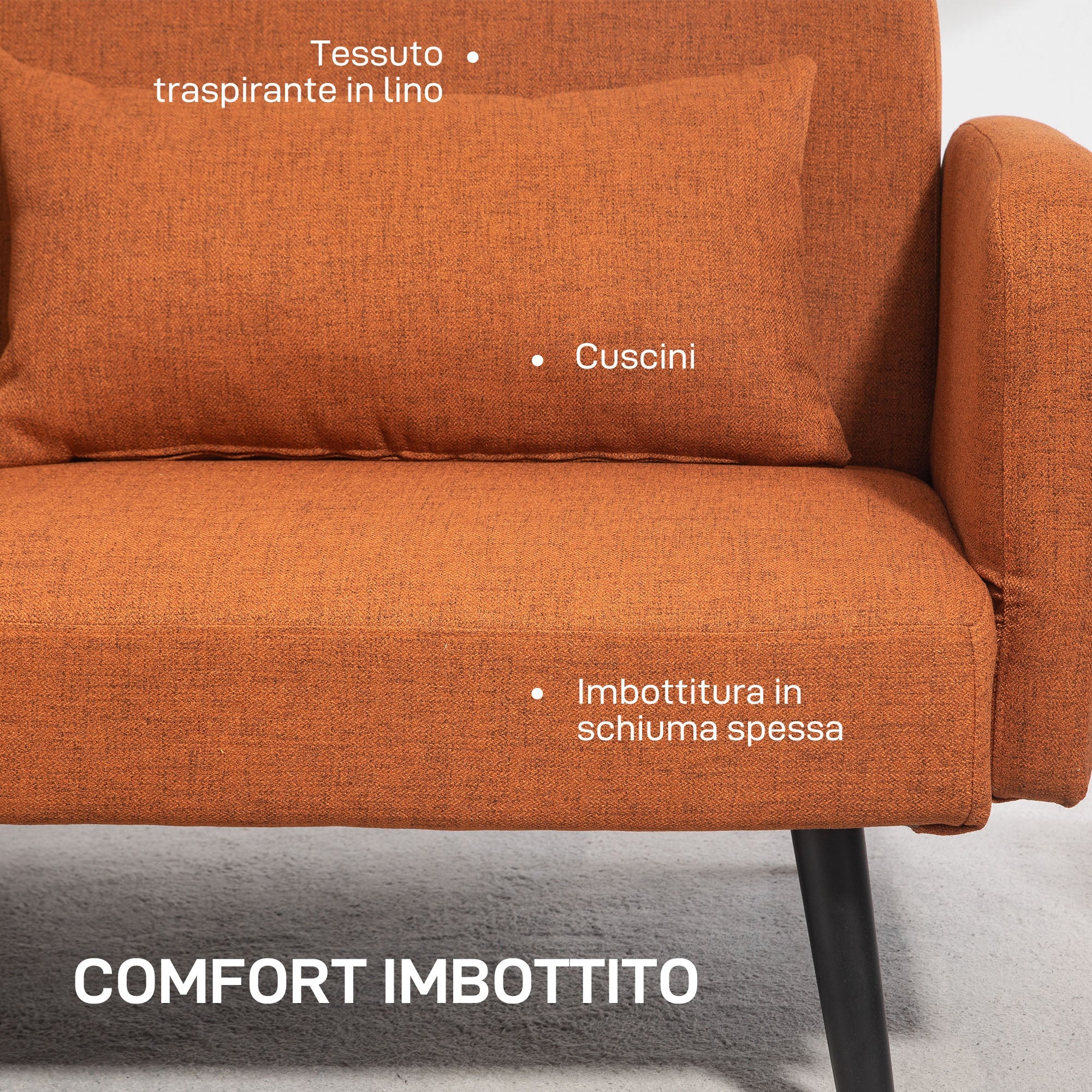 Divano Letto Singolo Clic Clac con Schienale Regolabile 170x83x80 cm in Tessuto effetto Lino Marrone