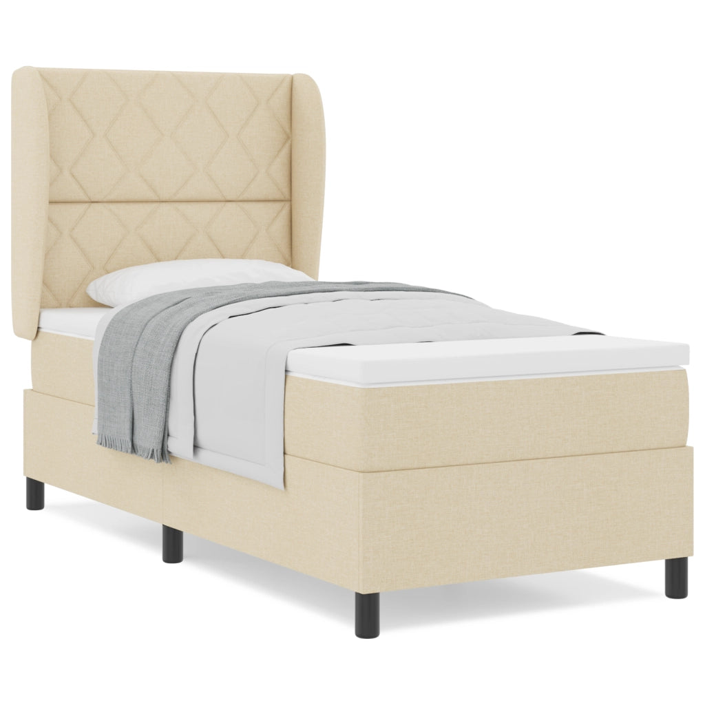 Letto Box Spring con Materasso - Crema 100x200 cm Tessuto