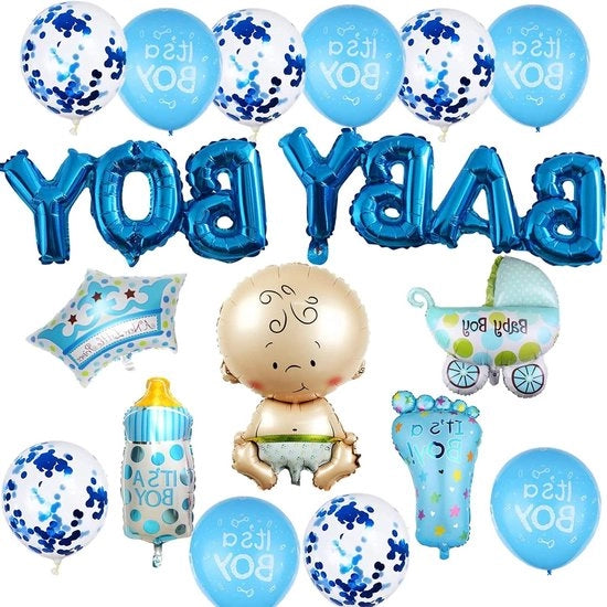 Decorazioni per Festa di Nascita Maschio - Svelamento del Sesso Blu - Set di Decorazioni per Festa di Nascita Maschio con Ballo e Confetti