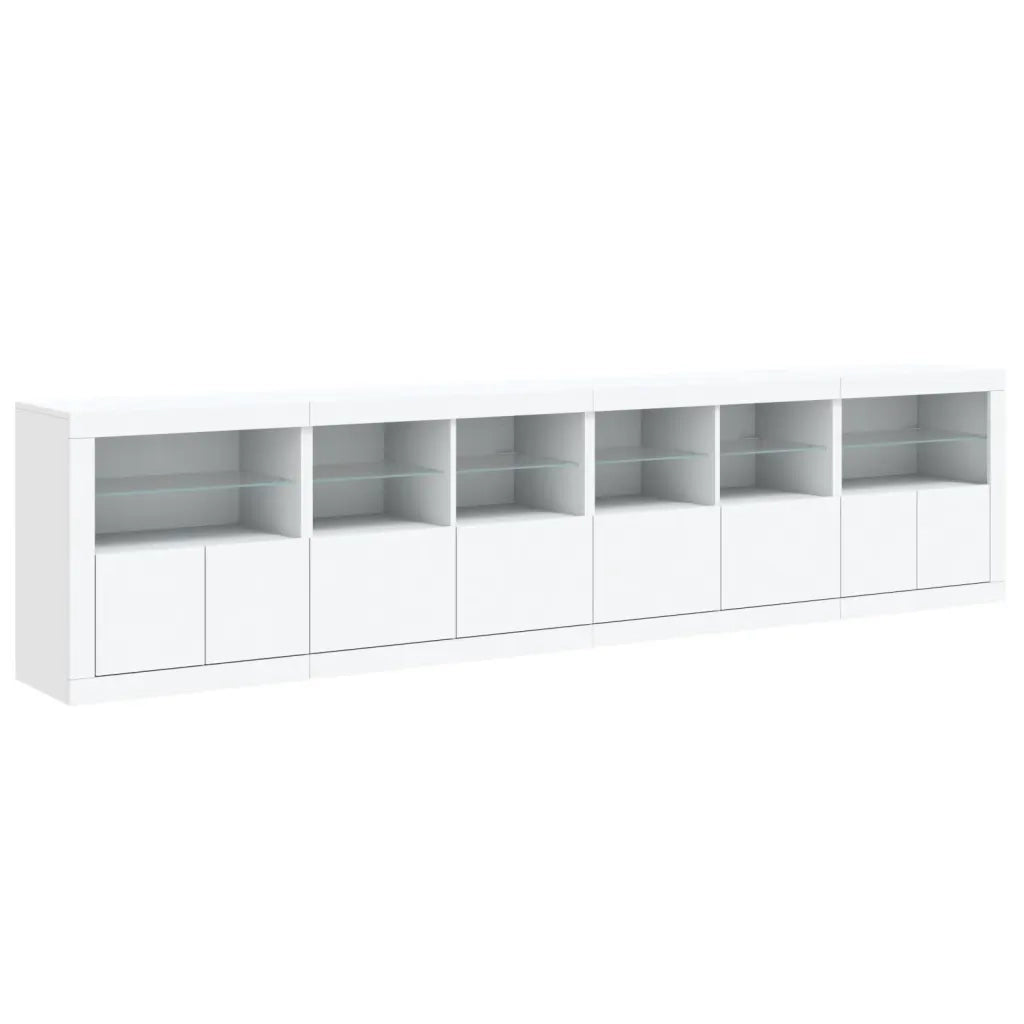 Credenza con Luci LED-Buffet-Armadio da cucina Bianca 283x37x67 cm