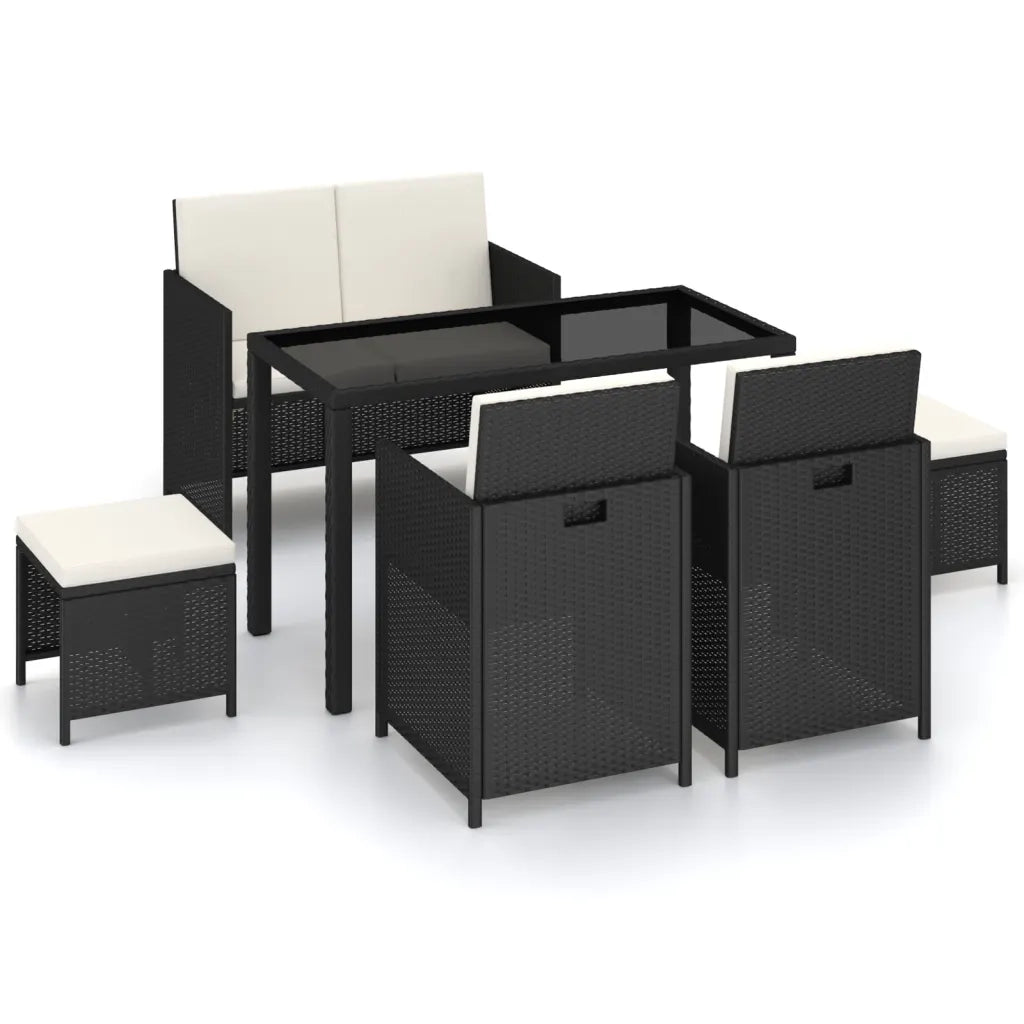 Set da Pranzo per Esterni 6 pz con Cuscini in Polyrattan Nero cod mxl 35535