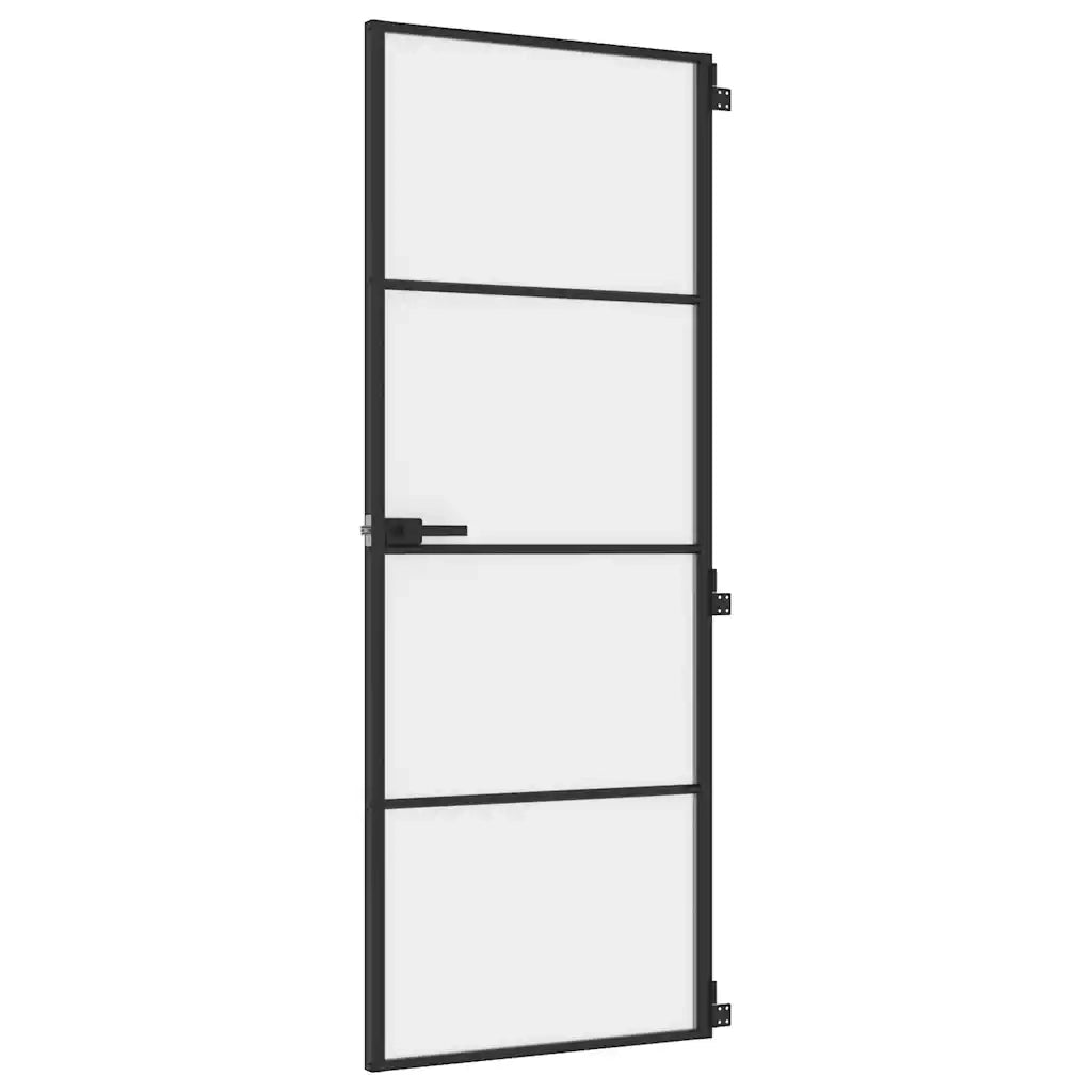 Porta per Interni Nera 76x201,5cm Vetro Temperato e Alluminio 155117