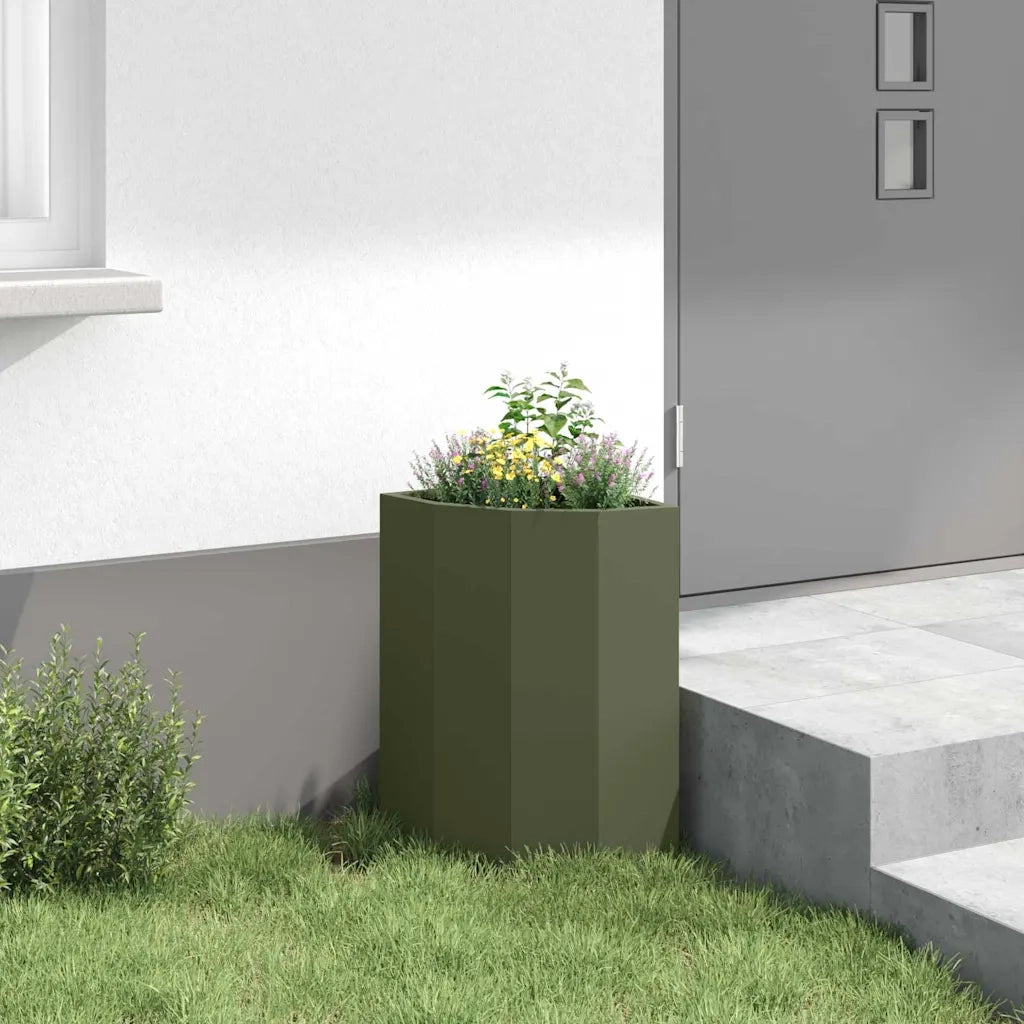 Fioriere | Cassetta per fiori | Vaso d'angolo Oliver verde 30 x 30 x 50 cm Acciaio