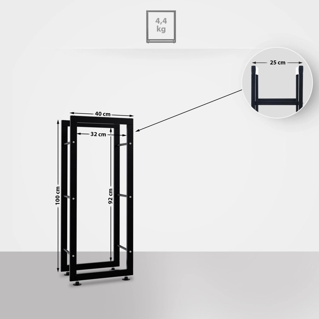 Esclusivo portalegna KERI V2 in metallo nero,25x40x100 cm