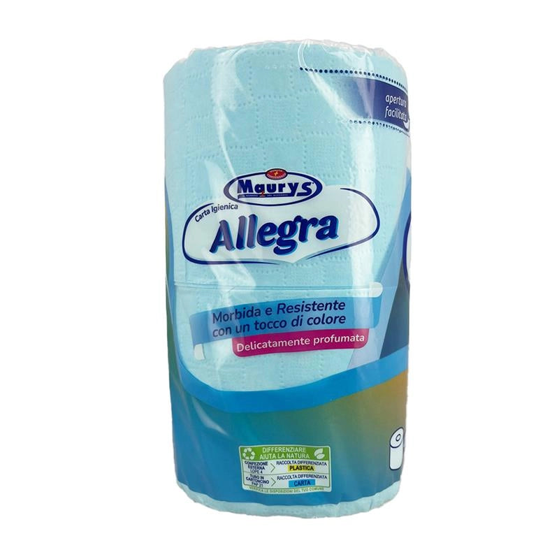 MAURY'S CARTA IGIENICA 4 ROTOLI 3 VELI COLORE CELESTE DELICATAMNETE PROFUMATA MORBIDA E RESISTENTE 550 GR