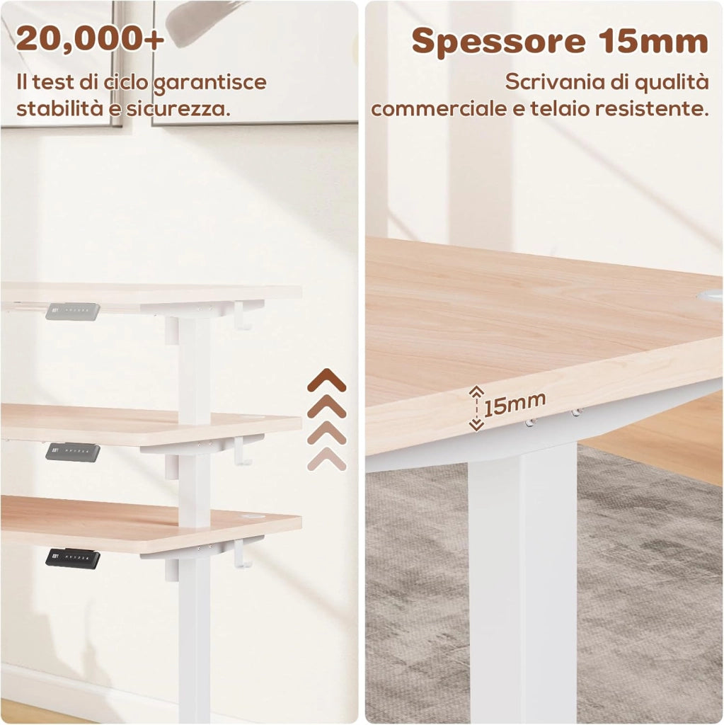 160x70cm Scrivania Regolabile In Altezza,Scrivania Elettrica con desktop completo,Altezza Regolabile 72-116 cm,4 Altezze Di Memoria,Scrivania Per Ufficio,Anti-collisione(Beige)