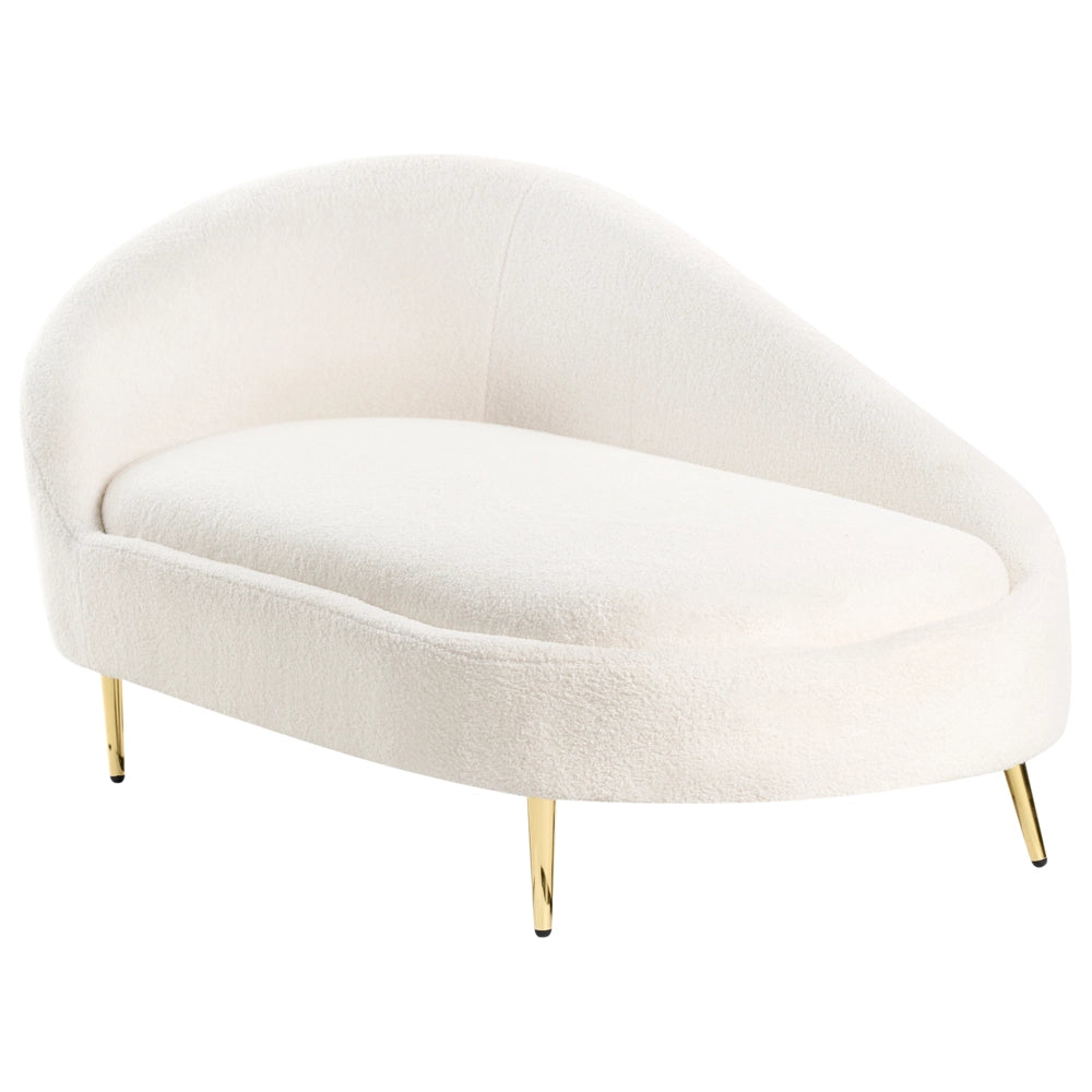 Chaise Lounge Rivestimento in poliestere Boucle bianco sporco Gambe dorate a sinistra Mobili da soggiorno di design moderno