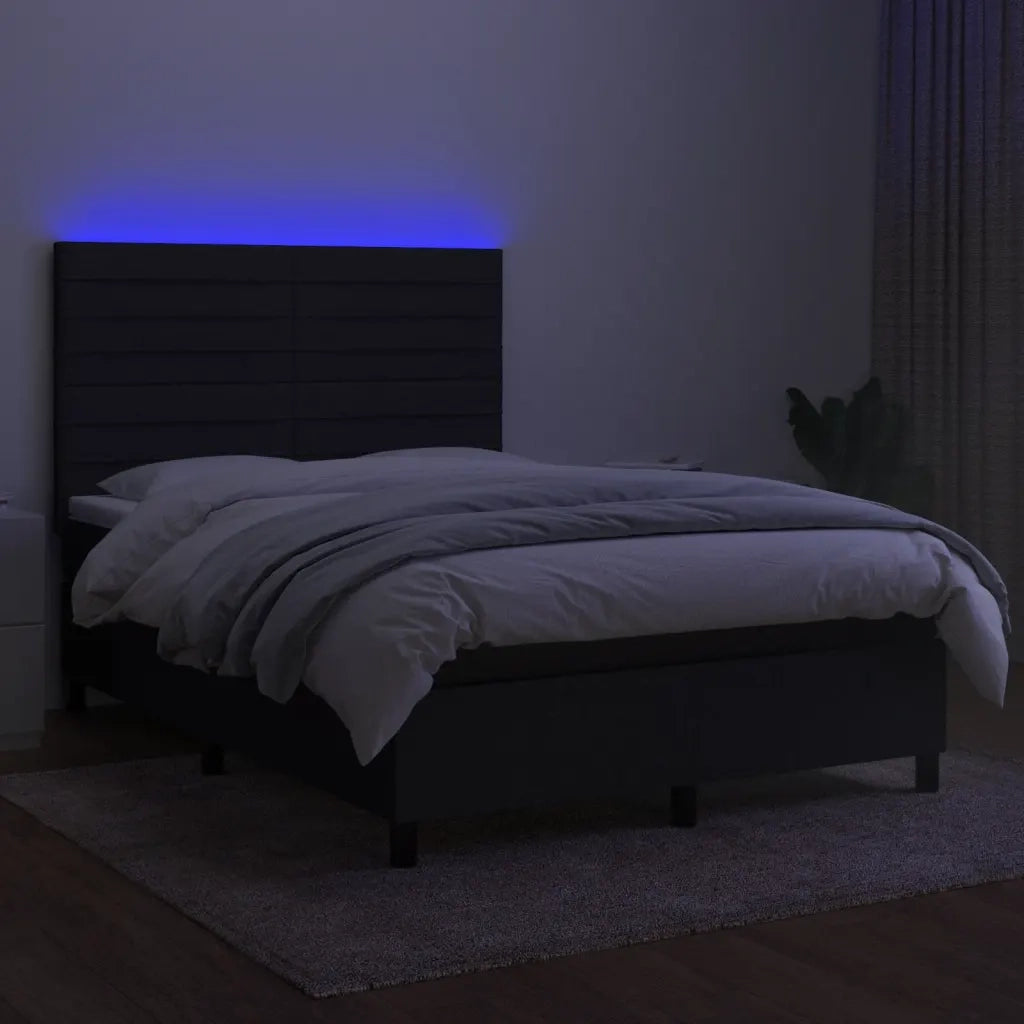 Letto a Molle con Materasso e LED Nero 140x190 cm in Tessuto 3134951