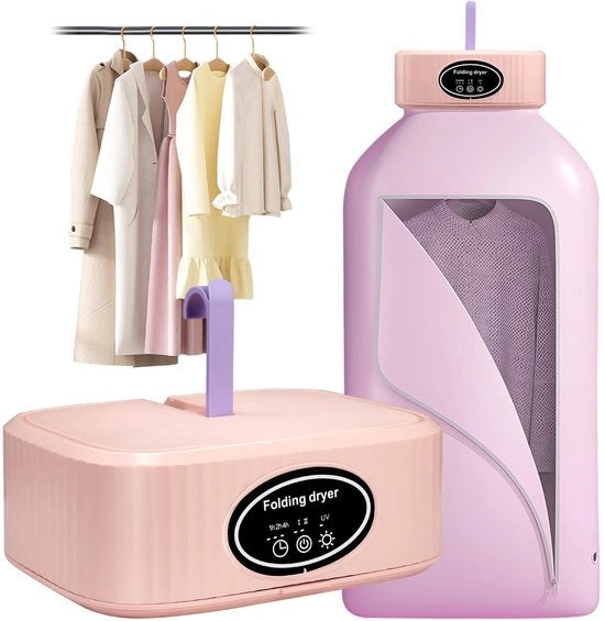 Draagbare asciugatrice elettrica mini, pieghevole, 1200W per appartamenti, viaggi, campeggi, camper - timer 1/2/4 ore, sterilizzazione UV, capacità per 10 capi di abbigliamento