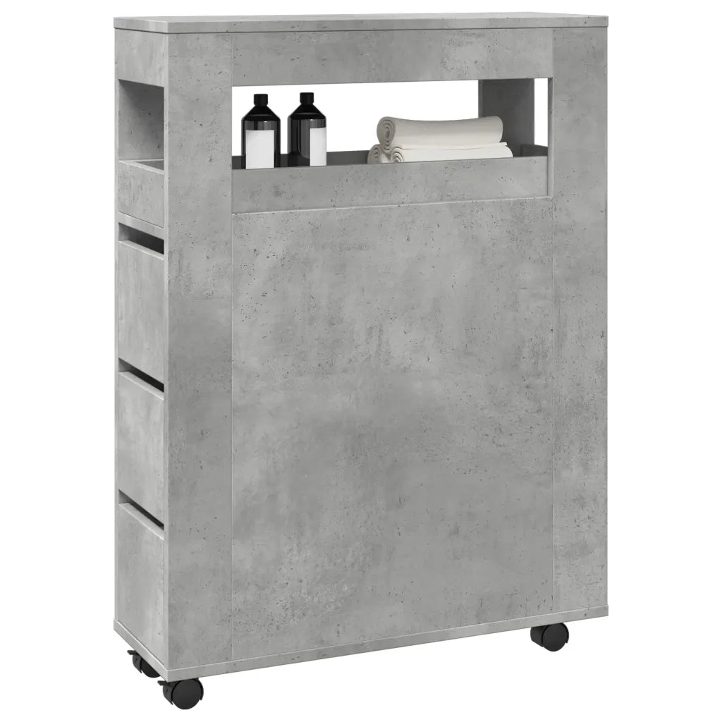 Mobile da Bagno | Armadio da bagno Stretto con Ruote Grigio Cemento in Truciolato