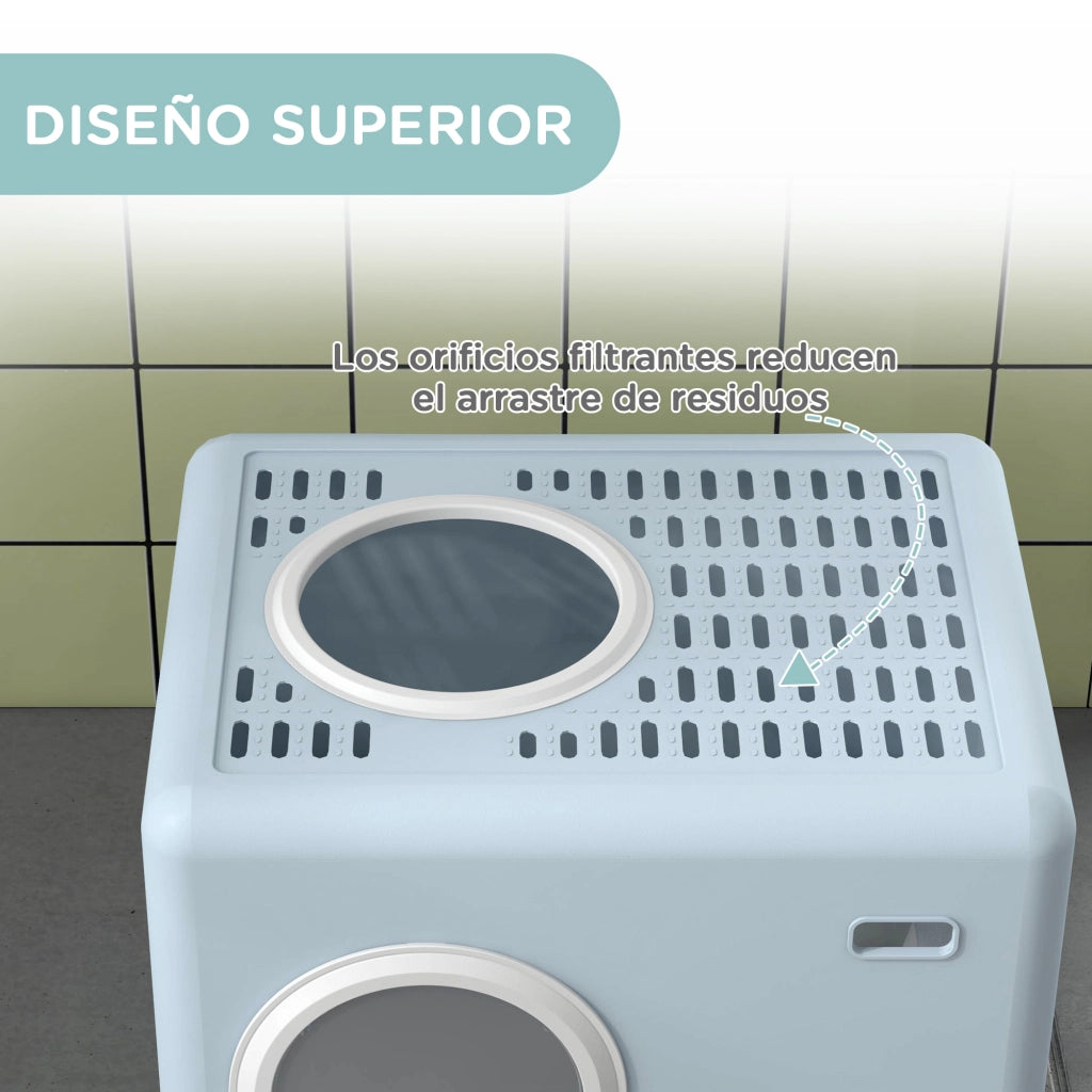 Arenero per Gatti Coperto con Vassoio Estraibile ¨C Zephmum ¨C Blu 52x41x38,5 cm
