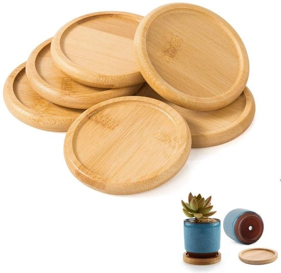 Set di 6 mini sottopiani a forma di cerchio in bambù, set di sottopiani a forma di cerchio in gomma, set di sottopiano a forma di cerchio in bambù, sottopiano a forma di cerchio per piante bonsai per giardino, ufficio, scrivania e decorazione (8 cm)