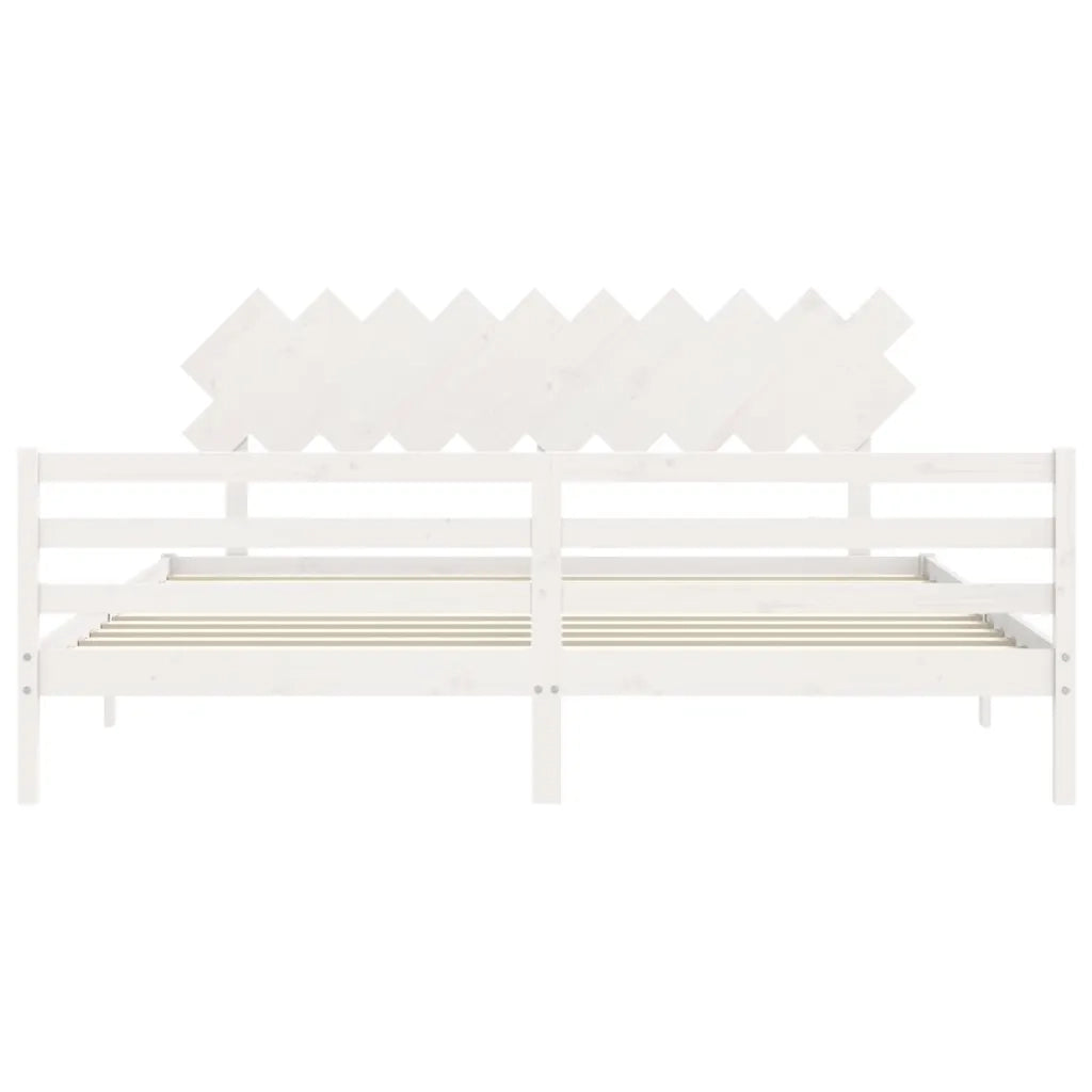 Giroletto con Testiera Bianco 200x200 cm in Legno Massello 3195307