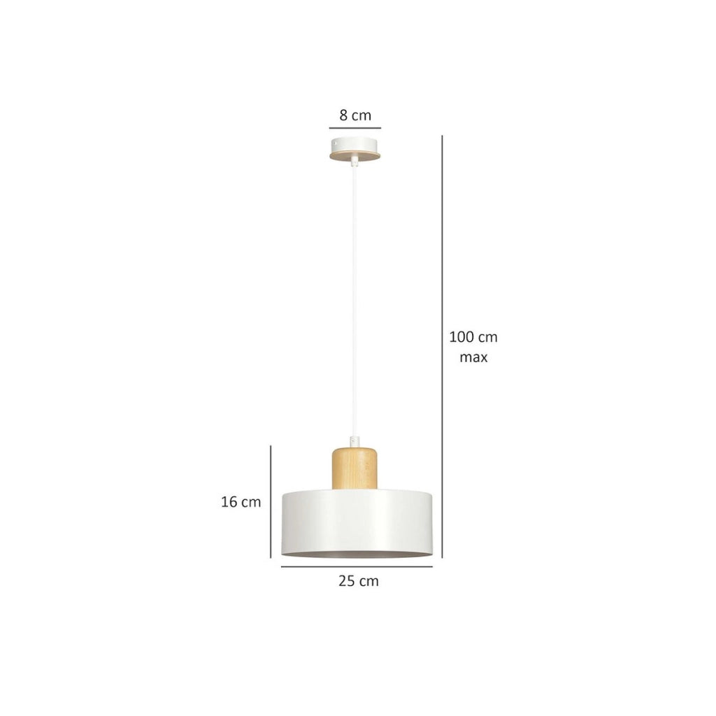 Lampada a sospensione TORIN in acciaio bianco e legno