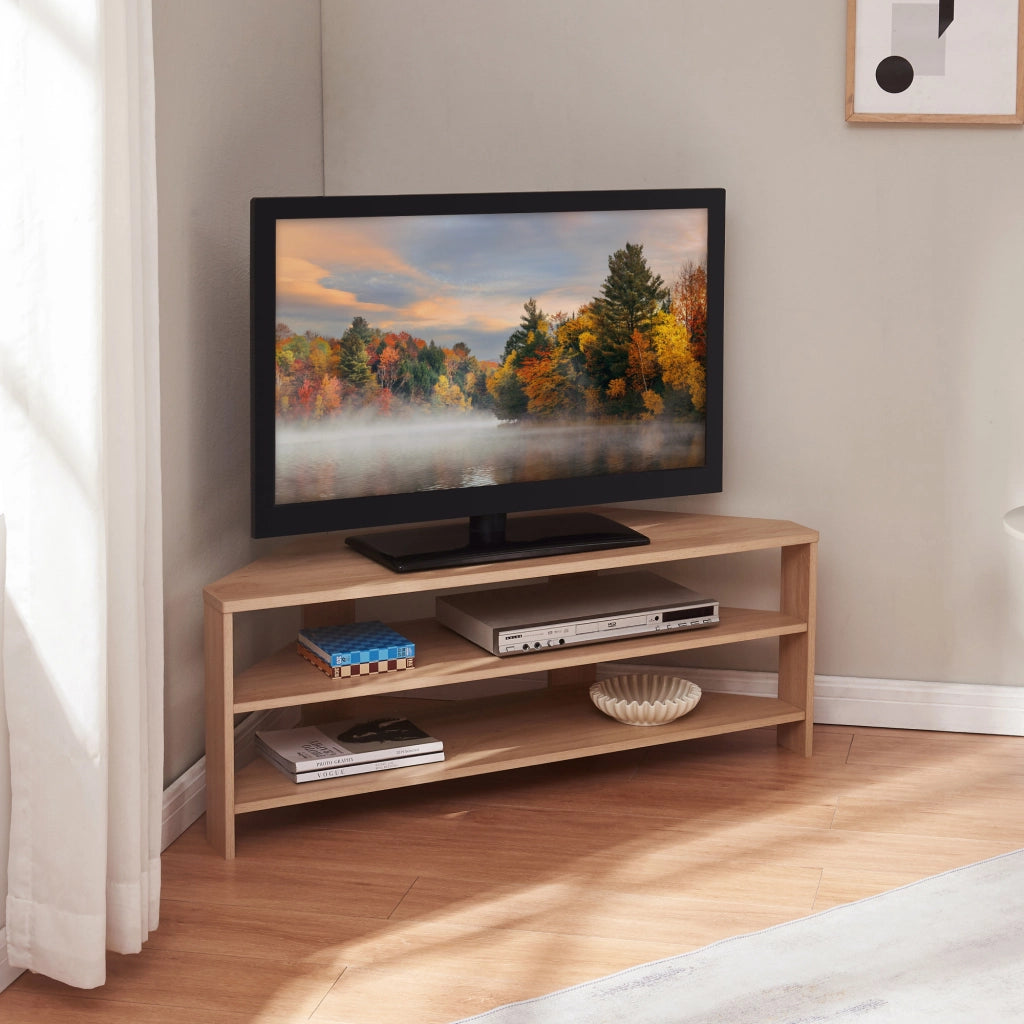 Mobile Porta TV Berg con 2 Ripiani Espositore Angolare 110 x 36 x 42 cm - Effetto Rovere [en.casa]